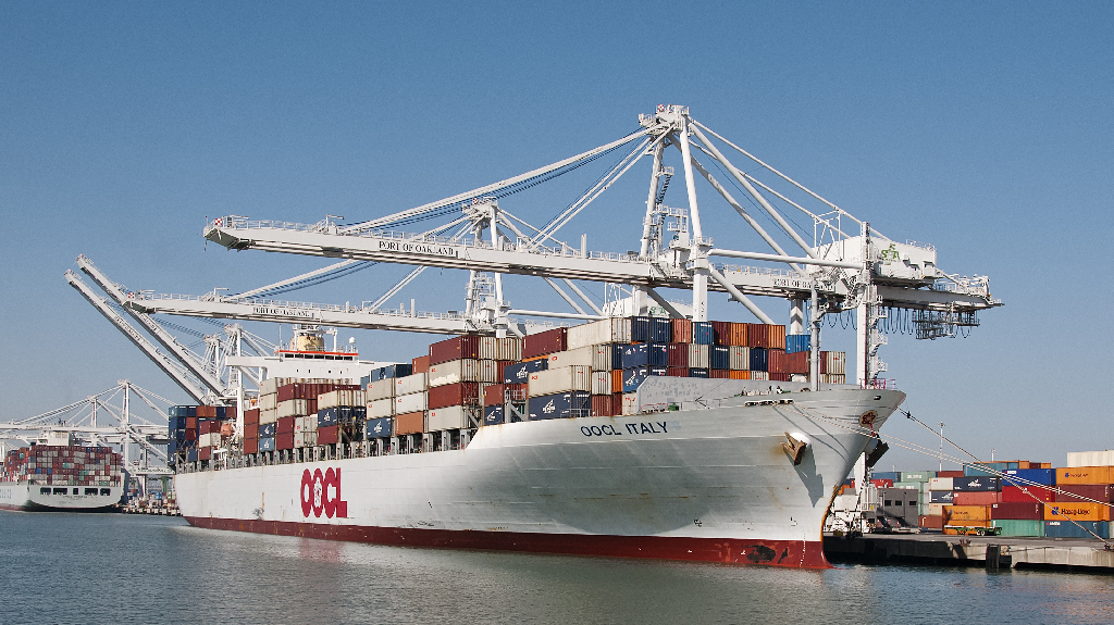 Container ship at port terminal for sea freight customs clearance and custom clearance of export cargo by sea